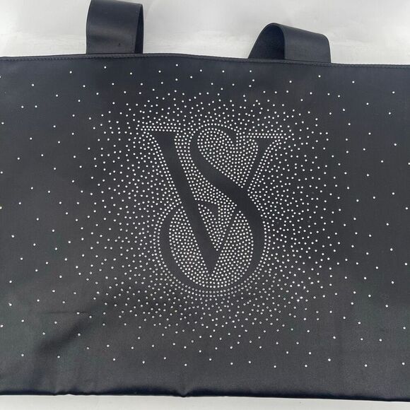 Victoria’s Secret Shine Tote Black Rhinestone Logo Oversized Glam Bag NWT - Picture 5 of 15